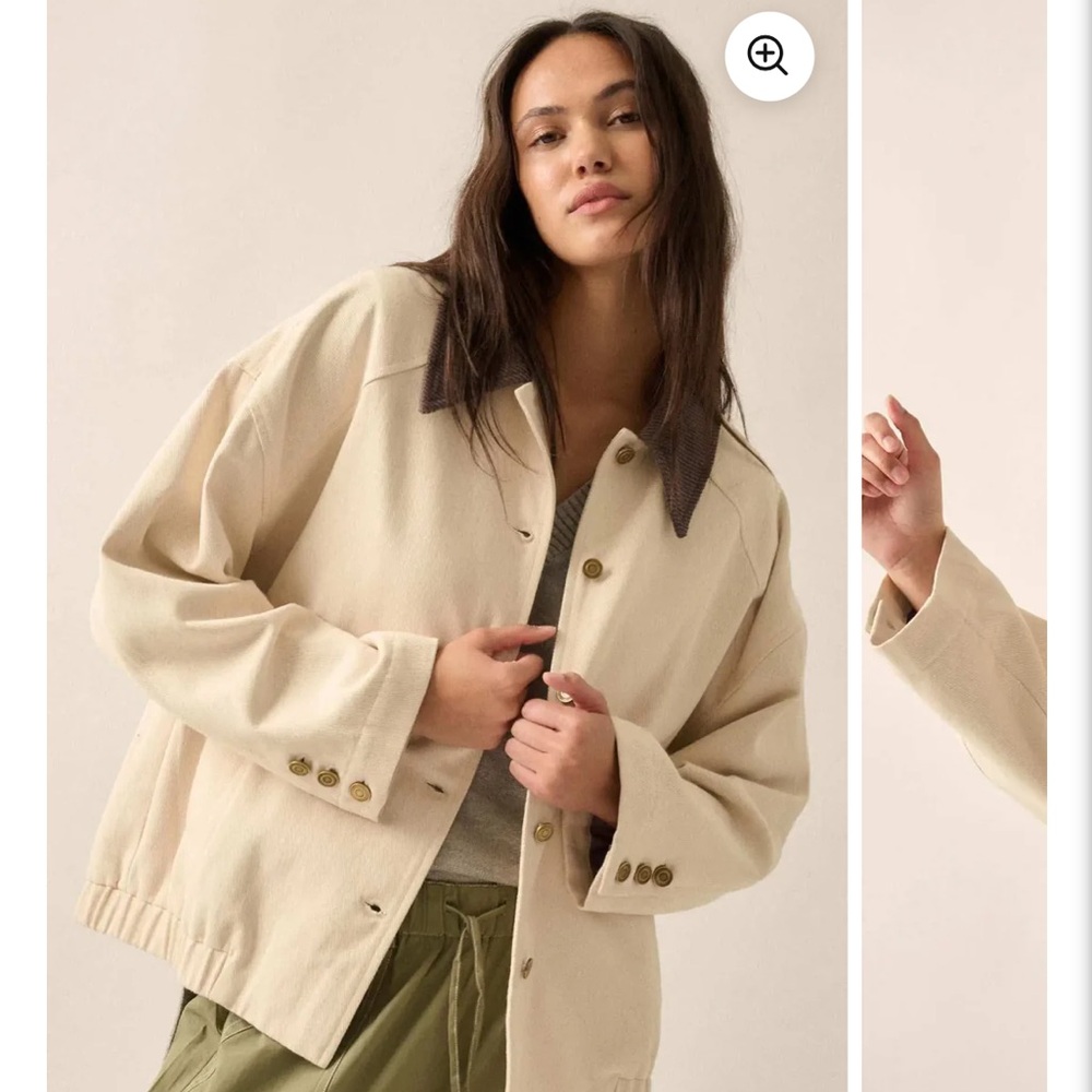 Promesa Cream Utility Jacket with Brown Collar